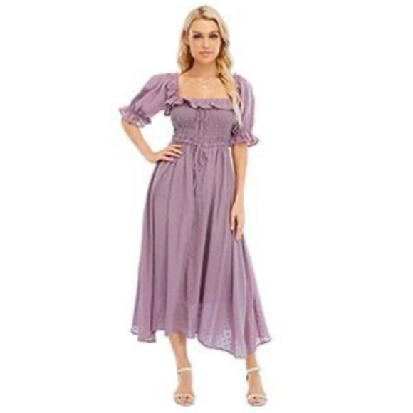 Square Neck Smocked Puff Sleeve 100% Cotton Dress XXL - Picture 1 of 13